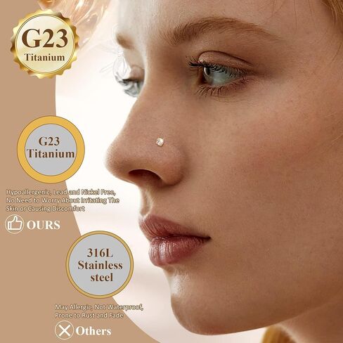 6PCS 20G Titanium Nose Rings Studs for Women L Shaped Nose Studs Hypoallergenic Cubic Zirconia Butterfly Bow Nose Piercings Jewelry 7mm in Kuwait