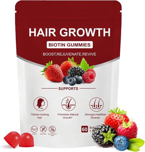 Lumin Hair Gummies with Biotin & Collagen, Mixed Berry Flavor, Supports Healthy Hair Growth & Strength, Skin & Nails, Vegan & Non-GMO, 60 Gummies in Saudi Arabia