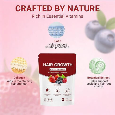Lumin Hair Gummies with Biotin & Collagen, Mixed Berry Flavor, Supports Healthy Hair Growth & Strength, Skin & Nails, Vegan & Non-GMO, 60 Gummies in Saudi Arabia