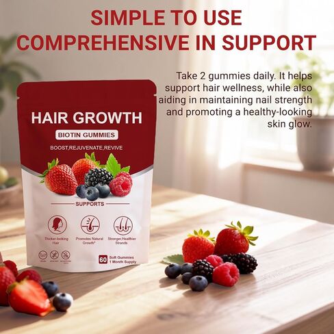 Lumin Hair Gummies with Biotin & Collagen, Mixed Berry Flavor, Supports Healthy Hair Growth & Strength, Skin & Nails, Vegan & Non-GMO, 60 Gummies in Saudi Arabia