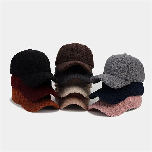 Hip Hop Cap Hats for Men Autumn Winter Plush Baseball for Women Solid Color Soft Warm Lamb Wool in Saudi Arabia