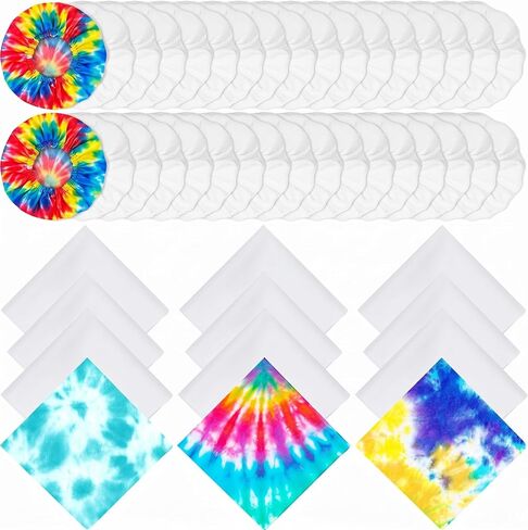 Tudomro White Cotton Bandana and Scrunchies for Tie Dye White Handkerchief Hair Ties for DIY Tie Dye Party 22" x 22" in Kuwait