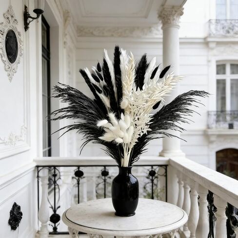 Black and White Pampa Grass Fluffy Dried Feathers Including Bunny Tails Reeds 17inch Dried Flowers for Vase Pompas Floral Arrangements Home Livingroom Wedding Bar Modern Decor (50, Black) in Saudi Arabia
