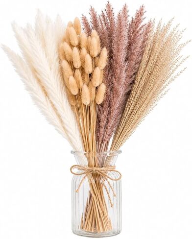 PROBENEX Dried Pampas Grass Decor, 100 Stems Contains Bunny Tails Dried Flowers, Reed Grass Bouquet for Wedding Boho Flowers Home Table Decor, Rustic Farmhouse Party (17", White and Brown) in Saudi Arabia