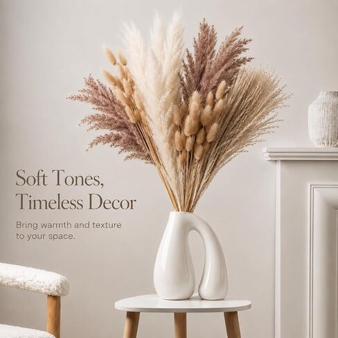 PROBENEX Dried Pampas Grass Decor, 100 Stems Contains Bunny Tails Dried Flowers, Reed Grass Bouquet for Wedding Boho Flowers Home Table Decor, Rustic Farmhouse Party (17", White and Brown) in Saudi Arabia