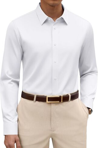 Alimens & Gentle Men's Premium Dress Shirts - Mulberry Silk Modal Performance Wrinkle Free Button Down Shirt in Kuwait