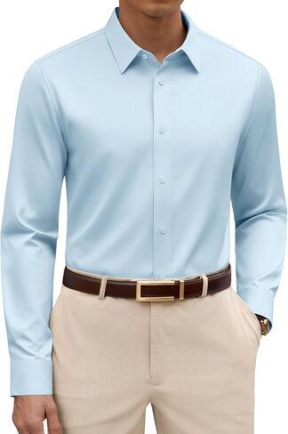 Alimens & Gentle Men's Premium Dress Shirts - Mulberry Silk Modal Performance Wrinkle Free Button Down Shirt in Kuwait