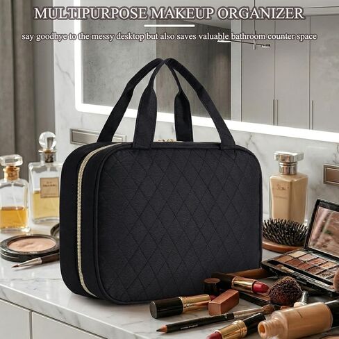 MODENGKONGJIAN Travel Toiletry Bag - Hanging Toiletry Bag for Women, Waterproof Makeup Cosmetic Bag Travel Organizer for Accessories, Shampoo, Full-size Container, Toiletries (Black) in Saudi Arabia