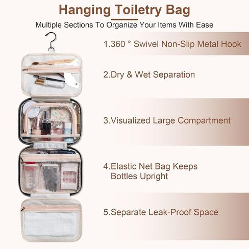 MODENGKONGJIAN Travel Toiletry Bag - Hanging Toiletry Bag for Women, Waterproof Makeup Cosmetic Bag Travel Organizer for Accessories, Shampoo, Full-size Container, Toiletries (Black) in Saudi Arabia