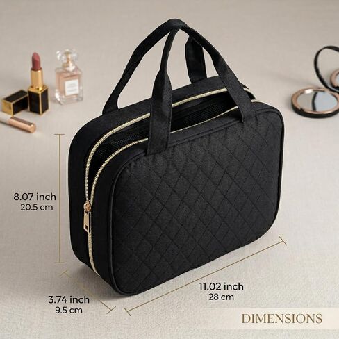 MODENGKONGJIAN Travel Toiletry Bag - Hanging Toiletry Bag for Women, Waterproof Makeup Cosmetic Bag Travel Organizer for Accessories, Shampoo, Full-size Container, Toiletries (Black) in Saudi Arabia