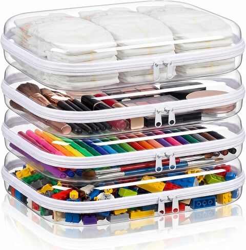 Clear Hard Shell Zipper Case, 4 Pack Diaper Bag Organizer Pouches, Toiletry Bag for Travel, Waterproof Makeup Bags for Cosmetic, Toy Storage Organizer Pencil Bag in Kuwait