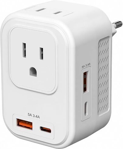 Voltage Converter for European Travel: 220V to 110V Converter US to Europe, Plug Adapter with Fast Charge 2 USB C, 2 USB A & 2 Outlets, Universal Travel Essentials for France Germany Italy Spain, etc in Kuwait