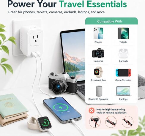 Voltage Converter for European Travel: 220V to 110V Converter US to Europe, Plug Adapter with Fast Charge 2 USB C, 2 USB A & 2 Outlets, Universal Travel Essentials for France Germany Italy Spain, etc in Kuwait