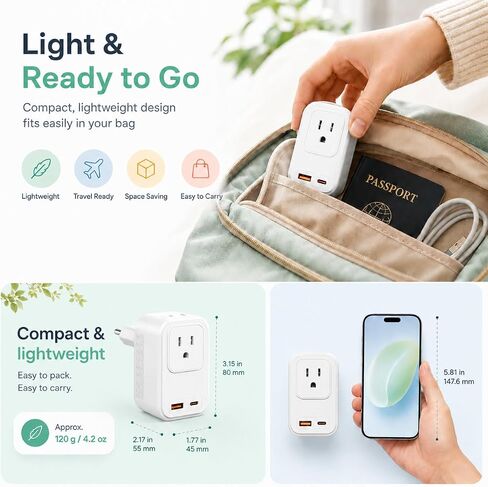 Voltage Converter for European Travel: 220V to 110V Converter US to Europe, Plug Adapter with Fast Charge 2 USB C, 2 USB A & 2 Outlets, Universal Travel Essentials for France Germany Italy Spain, etc in Kuwait