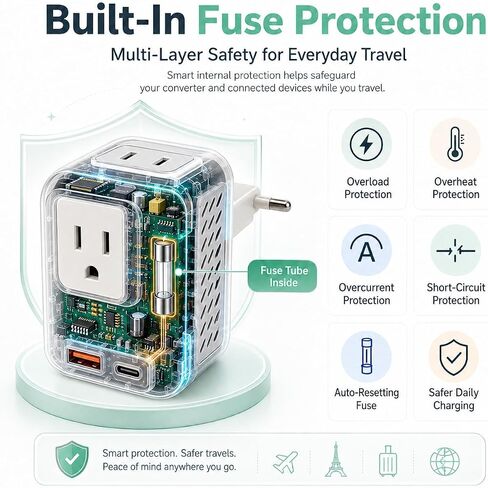 Voltage Converter for European Travel: 220V to 110V Converter US to Europe, Plug Adapter with Fast Charge 2 USB C, 2 USB A & 2 Outlets, Universal Travel Essentials for France Germany Italy Spain, etc in Kuwait