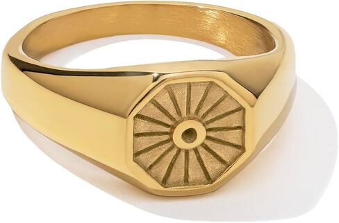 Pinky Ring For Women Men, 18K Gold and Silver Hexagon Sun Signet, Non-Tarnish Stainless Steel Comfort Fit in Saudi Arabia