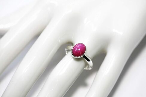 Oval Created Pink Star Ruby Sterling Silver Ring N-S in Saudi Arabia