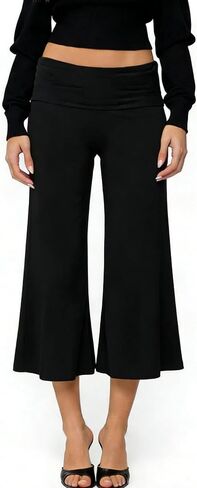LILTWIST Women Fold Over Gaucho Pants Wide Leg Low Rise Flowy Capri Pants Yoga Lounge Cropped Flare Bottoms Culottes Summer in Saudi Arabia