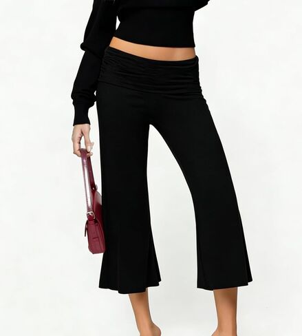 LILTWIST Women Fold Over Gaucho Pants Wide Leg Low Rise Flowy Capri Pants Yoga Lounge Cropped Flare Bottoms Culottes Summer in Saudi Arabia