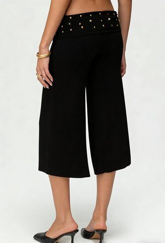 LILTWIST Women Fold Over Gaucho Pants Wide Leg Low Rise Flowy Capri Pants Yoga Lounge Cropped Flare Bottoms Culottes Summer in Saudi Arabia