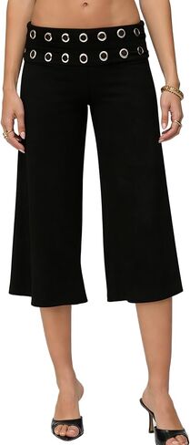 LILTWIST Women Fold Over Gaucho Pants Wide Leg Low Rise Flowy Capri Pants Yoga Lounge Cropped Flare Bottoms Culottes Summer in Saudi Arabia