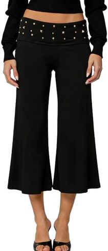 LILTWIST Women Fold Over Gaucho Pants Wide Leg Low Rise Flowy Capri Pants Yoga Lounge Cropped Flare Bottoms Culottes Summer in Saudi Arabia
