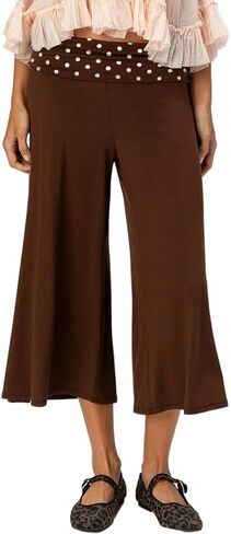 LILTWIST Women Fold Over Gaucho Pants Wide Leg Low Rise Flowy Capri Pants Yoga Lounge Cropped Flare Bottoms Culottes Summer in Saudi Arabia
