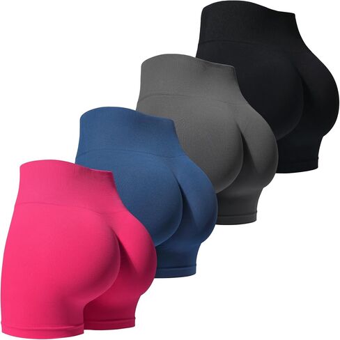 Workout Shorts for Women, 4 Pack High Waisted Gym Shorts Tummy Control Scrunch Butt Seamless Biker Yoga Shorts in Saudi Arabia