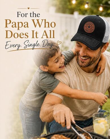 World’s Best Papa Trucker Hat for Men, Papa Gift for Father's Day Birthday, Adjustable Mesh Snapback Cap with Leather Patch, Black in Saudi Arabia