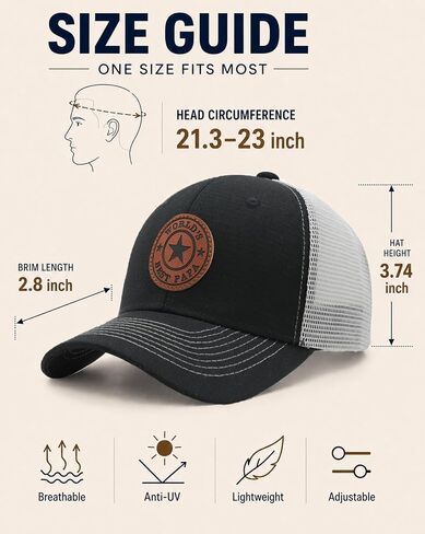 World’s Best Papa Trucker Hat for Men, Papa Gift for Father's Day Birthday, Adjustable Mesh Snapback Cap with Leather Patch, Black in Saudi Arabia