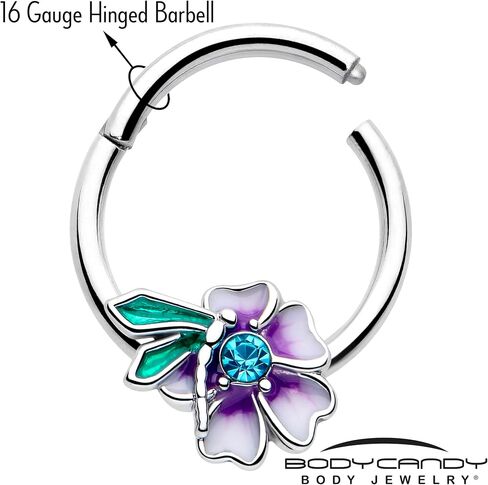 Body Candy 16G 10mm Faerie Flower Purple Cartilage Ring - Stainless Steel Hinged Segment Ring for Septum Cartilage Helix Daith Tragus Conch Ear Lobe Helix Piercings Women Men Hypoallergenic in Kuwait