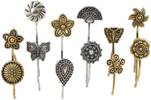 Non Piercing Traditional Indian Nosepin, Black Metal Silver | Pressing Type Clip On, Oxidized, 1.5cm, For Women in Kuwait