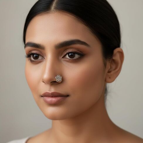Non Piercing Traditional Indian Nosepin, Black Metal Silver | Pressing Type Clip On, Oxidized, 1.5cm, For Women in Kuwait