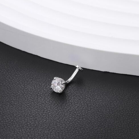 14G Moissanite Floating Belly Button Ring - 925 Sterling Silver 0.8ct Moissanite Flat Back Navel Ring Internally Threaded Body Piercing Jewelry Summer for Women 6mm in Kuwait