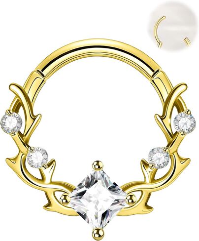 Jewseen Vines Septum Ring 16G Dainty Square Diamond Septum Jewelry Stainless Steel Helix Daith Earrings 8MM 10MM Daith Piercing Jewelry Surgical Steel in Kuwait