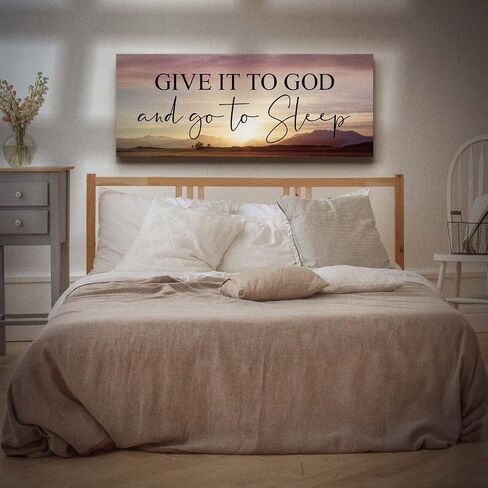 Give It to God and Go To Sleep Sign, Above bed Wall Décor for Bedroom, Above Master Bed Wall Decor, Ready To Hang for Bedroom Room Home Wall Art, C3000-16x40 in Kuwait