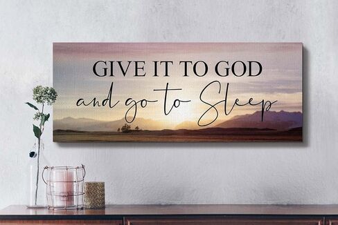 Give It to God and Go To Sleep Sign, Above bed Wall Décor for Bedroom, Above Master Bed Wall Decor, Ready To Hang for Bedroom Room Home Wall Art, C3000-16x40 in Kuwait
