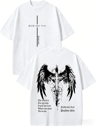 Christian Shirts for Mens Faith Over Fear Shirt Cross Jesus Graphic Tshirt Bible Verse Tees Religious Sayings Tops in Kuwait