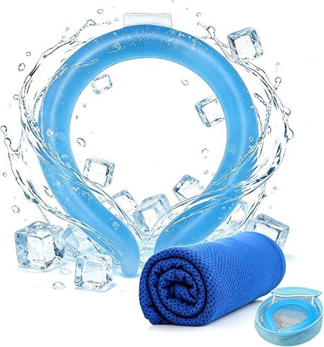 1 Sets Cooling Towel (Towel Color Random)+Cooling Neck Ring – Reusable PCM Cooling Ring Stays ~64°F for 60-120 Min, Quick Dry Microfiber Towel, Insulated Storage Bag for Family Outdoor Sports Hiking in Saudi Arabia