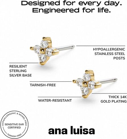 Ana Luisa Debbie Gold Stud Earrings - Petite Celestial Design Stud Earrings - 14K Gold Plating On Recycled Sterling Silver - Star-Studded Cubic Zirconia - Hypoallergenic, Tarnish-Free for Daily Wear in Kuwait