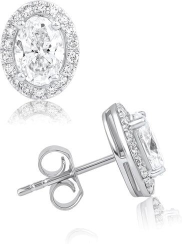 Dewberry 1Ct Oval Cut IGI Certified Lab Grown Diamond Halo Stud Earrings in 14K White or Yellow Gold Plating on 925 Sterling Silver | Hypoallergenic Push Back Stud Earrings For Women (Clarity: VS/ Color: FG) in Saudi Arabia