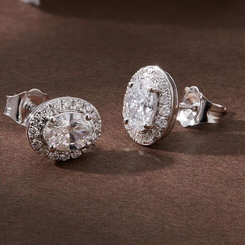 Dewberry 1Ct Oval Cut IGI Certified Lab Grown Diamond Halo Stud Earrings in 14K White or Yellow Gold Plating on 925 Sterling Silver | Hypoallergenic Push Back Stud Earrings For Women (Clarity: VS/ Color: FG) in Saudi Arabia