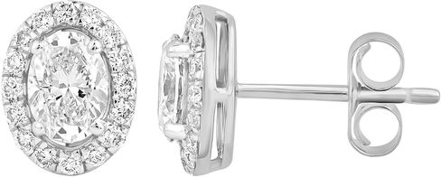 Dewberry 1Ct Oval Cut IGI Certified Lab Grown Diamond Halo Stud Earrings in 14K White or Yellow Gold Plating on 925 Sterling Silver | Hypoallergenic Push Back Stud Earrings For Women (Clarity: VS/ Color: FG) in Saudi Arabia
