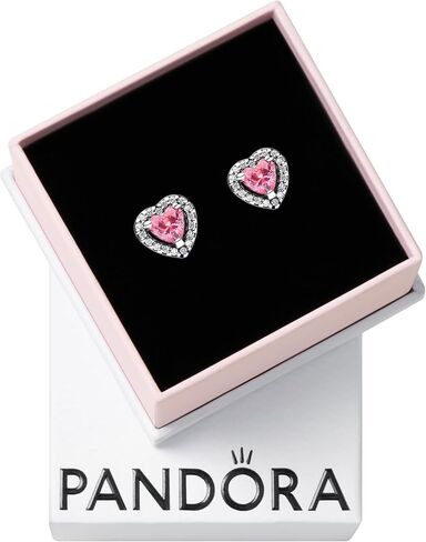 Pandora-Pandora Elevated Pink Heart Stud Earrings-Sterling silver-With Gift Box in Saudi Arabia