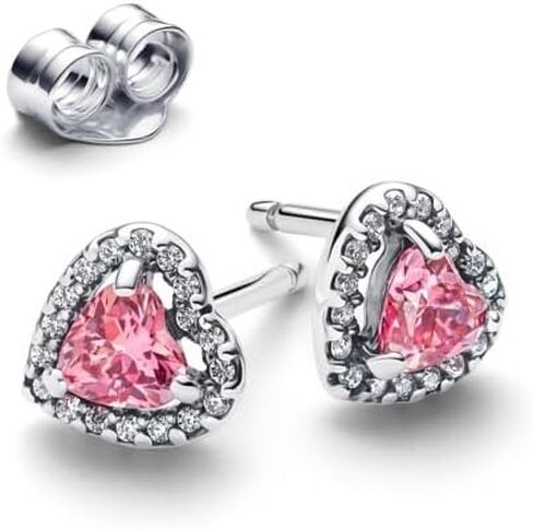 Pandora-Pandora Elevated Pink Heart Stud Earrings-Sterling silver-With Gift Box in Saudi Arabia