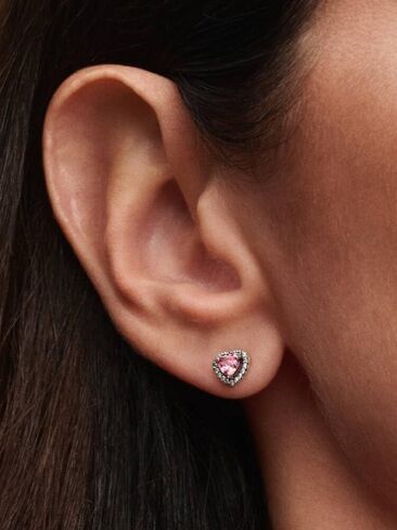 Pandora-Pandora Elevated Pink Heart Stud Earrings-Sterling silver-With Gift Box in Saudi Arabia