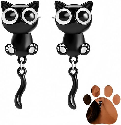 Funny Black Cat Earrings for Women, Cute Paw Charm Stud Earrings, Cat Lovers Gifts Birthday Anniversary Halloween Jewelry Accessories in Saudi Arabia