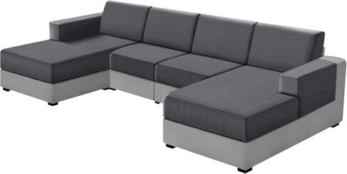 UNBBRRL 10 Pieces U Shaped Sectional Couch Covers 4 Seats + 4 Backs + 2 Arms, Stretch Jacquard Sofa Cushion Cover with Double Upholstered Chaise for Living Room RV(Mid Grey,10 Pieces Set) in Kuwait