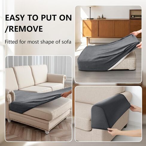UNBBRRL 10 Pieces U Shaped Sectional Couch Covers 4 Seats + 4 Backs + 2 Arms, Stretch Jacquard Sofa Cushion Cover with Double Upholstered Chaise for Living Room RV(Mid Grey,10 Pieces Set) in Kuwait