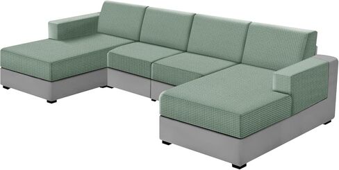 UNBBRRL 10 Pieces U Shaped Sectional Couch Covers 4 Seats + 4 Backs + 2 Arms, Stretch Jacquard Sofa Cushion Cover with Double Upholstered Chaise for Living Room RV(Mid Grey,10 Pieces Set) in Saudi Arabia